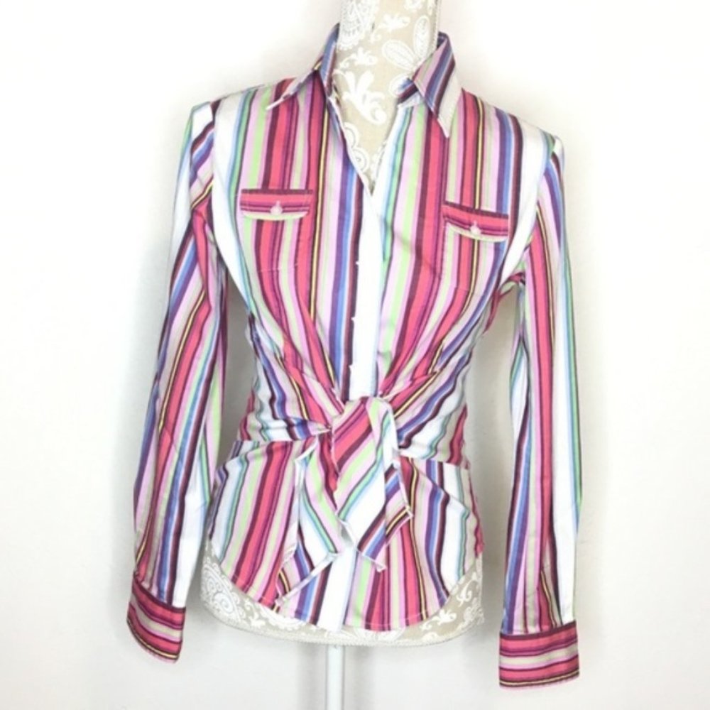 Carlisle NY Striped Blouse Button Down w/ Tie 013